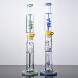 Wholesales 17 Inch Big Bongs Freezable Beaker Bong Build Hookahs Condenser Coil Oil Dab Rigs Green Blue Heady Glass Water Pipes With 18mm Joint Bowl DHL Free