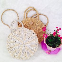 Evening Bags Women Straw Bag Small Circle Lady Vintage Crossbody Kintted Shoulder Handmade Rattan Woven Round Handbag Summer Beach Tote