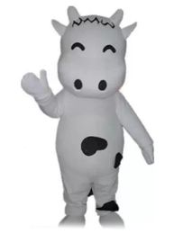 2022 factory sale hot a lovely white dairy cow mascot costume with small eyes for adult to wear