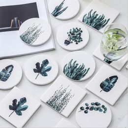 Table Mats CFen A's Green Plant Drink Coasters Ceramic Tea Cup Pad Round Mat Coffee Place 1pc