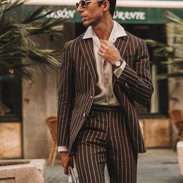 Men's Suits Brown Smart Casual Stripe Wedding Groom Wear Men's Blazer Custom Made Handsome Party Business Office Work Prom Dress 2022