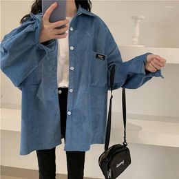 Women's Blouses Corduroy Shirt Women's Autumn Long-sleeved Spring And Korean Loose Bf Lazy Boyfriend Blue Jacket