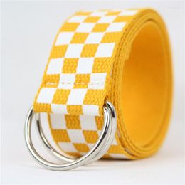 Belts TJ-TianJun Double Ring Buckle Canvas Lattice Belt Stripe Woven Student Casual Waistband Women Men Jeans Printing Girdle TJZ01