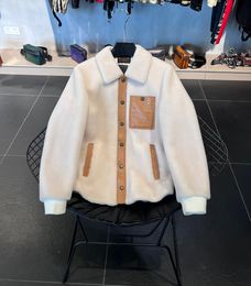 New Men's Sheep Shearing Mid length Jacket Coat Luxury Brand Design Splice Sheepskin Accessories Warm Polo Coat