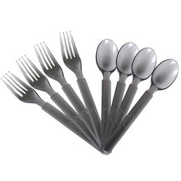 Disposable Dinnerware translucent black food grade plastic spoon extra thick knife and fork party picnic tableware SN4229