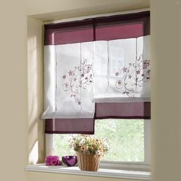 Curtain 1pcs/Lot Roman Embroidered Rustic Liftable Ribbon Fashion Finished Gauze Curtains With Plastic Tubes