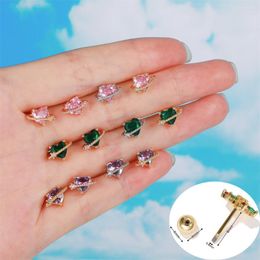 Stud Earrings 1 Pc Ins Cute Heart Earring Vintage Colourful Zircon Piercing Ear Bone Screw For Women Girls Fashion Jewellery Gift