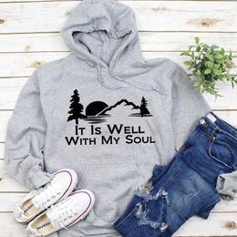 Women's Hoodies Casual Women Christian Jesus Sweatshirt Trendy Unisex Graphic Inspirational Pullovers It Is Well With My Soul