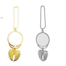 Sublimation Blanks Car Pendant Angel Wing Rearview Automobiles Interior Cars Accessories Silver Gold Colours GCC65