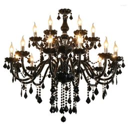 Chandeliers Black Crystal Chandelier 18 Lights Fashion Living Room Ceiling Pendant Lamp Hanging Candle Holder El Restaurant Dining