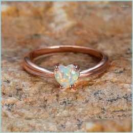 Wedding Rings Wedding Rings Luxury Female White Fire Opal Stone Ring Boho Small Rose Gold Colour Heart Vintage Engagement For Women Dr Dhs5B