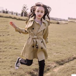 Coat Fashion Teens Girls Trench Korean Jacket Windbreak Coats For Child Lolita British Khaki Long Dust Outwear Clothes 2022