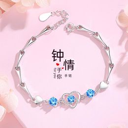 Charm Bracelets S999 Sterling Silver Bracelet Inlaid Love-Shaped Zircon Women's Simple Jewellery