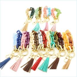 Keychains Lanyards Design Colorf Acrylic Keychain Pu Leather Tassel Key Ring Girls Chain Shape Wristlet Bracelet For Women Drop De Dhi5B