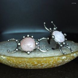 Wedding Rings RM43820 Triple Moon Goddess Ring Rose Quartz Phase Adjustable Statement Vintage For Women