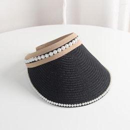 Wide Brim Hats Fashion Casual Straw Cap Visors Beach Hat Summer Empty Top Suncap Portable Foldable Roll-up Women Sun