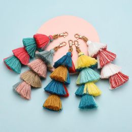 Party Handmade Bag Pendant Accessories Women Multicolor Cotton Tassel Key Chain Four-Layer Charm Keychain RRC130