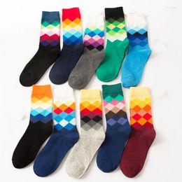 Men's Socks Men Autumn Winter Fashion 10Color Rhombic Gradient Pattern Series Gentleman Trend Happy Cotton Large Size Crew F247