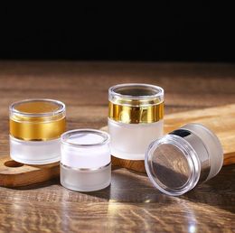 Frosted Glass Jar Cream Bottles Round Cosmetic Jars Hand Face Cream-Bottle 20g-30g-50g Jars-with Gold/Silver/White Acrylic Cap PP liner SN5000