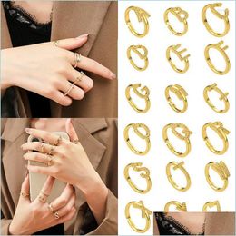 Wedding Rings Wedding Rings Letter For Women Fashion Korean Style Micro Pave Zircon Initial Femme Adjustable Ring Jewelry Giftwedding Dhdps