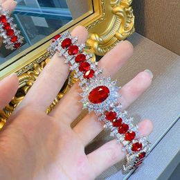 Charm Bracelets 2022 Luxury Simulation Ruby Gemstone CZ Bracelet Bangle Women Charms Vintage Eternal Wedding Trendy Jewelry Gift