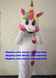 White Unicorn Rainbow Pony Flying Horse Mascot Costume Adult Cartoon Character Outfit Suit All Saints' Day Album Of Painting cx2051