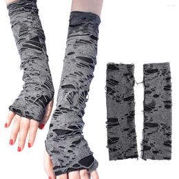 Knee Pads Broken Slit Gloves Sexy Gothic Fingerless Halloween Black Ripped Holes Decor Cosplay Long For Adults