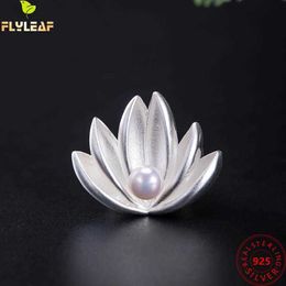 Pins Brooches Real 925 Sterling Silver Lotus Flower Brooch For Women Elegant Freshwater Pearls Fine Jewelry Party Dress Accessories L221024