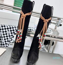 Winter Embroidered western cowboy boots chunky heel Knee Boot pointed toe Fashion retro knight booties luxury designers shoe for women factory footwear 996