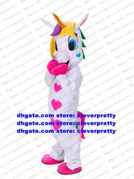 White Unicorn Rainbow Pony Flying Horse Mascot Costume Adulto Personaggio dei cartoni animati Outfit Suit Company Kick-off Commemorare Souvenir cx2054