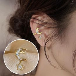 Backs Earrings 1 Pc Design Fashion 14K Gold Jewellery Exquisite Zircon Star Moon Ear Bone Clip Elegant Women's Daily Work Accessories