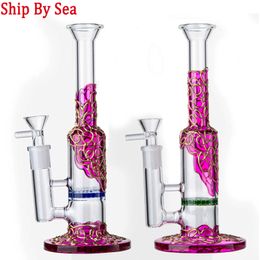 Shipped By Sea Glass Bongs Heady Hookahs Oil Dab Rigs 14.5mm Female Joint Water Pipes Beecomb Perc Percolator Straight Tube Bong With Glass Bowl