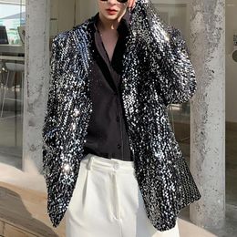 Men's Suits Sequin Hombre Stage Show Outerwear Men Sequins Casual Suit Jacket Overcoat Male Silver Paillette Blazer