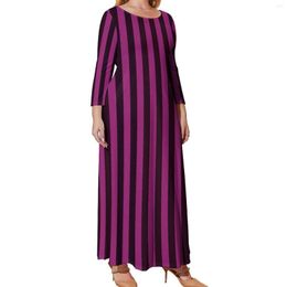 Plus Size Dresses Cherry Pink Striped Dress Vertical Stripes Trendy Print Maxi Long Sleeve Streetwear Boho Beach Gift