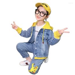 Clothing Sets Summer Cowboy Girl 2022 Korean Version Fashion 2-Piece Denim Long Sleeve Suit Casual Hooded Patchwork Children's