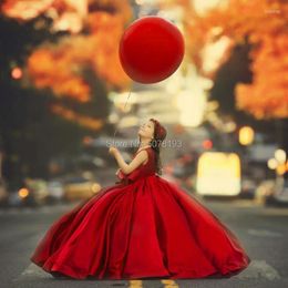 Girl Dresses 123 Red Fashion Flower Dresses/matte Satin Baby Birthday Gowns Boat-neck Ball Gown Floor-length With Bows