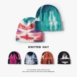 Winter Tie-Dyed Knitted Party Female European And American Outdoor Hip Hop Warm Cold Hat Without Eaves New