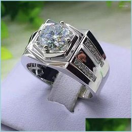 Wedding Rings Wedding Rings Shiny Luxury Sier Colour Ring Natural White 2.5Ct Crystal Band Mens Party Jewelry Size 7 8 9 10 11 12Wedd Dhez8