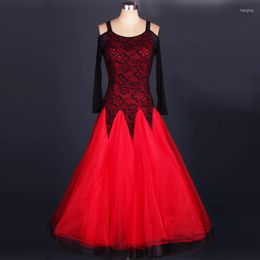 Stage Wear Customized Ballroom Dance Dresses Women Lace Flower Standard Waltz Dancing Costume Adult Competition