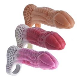 Vibratrice masseur Unique coq manche fantastique gaine de pénis épais extension mâle extension d'orgasme sexuel toys pour adultes couples hommes gay