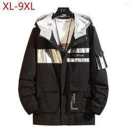 Men's Down Plus Large Size 9XL Autumn Men Jacket Casual Hooded Solid Coat Warm High Quality Parkas Windproof Spring Outerwear Clothing