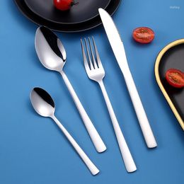 Dinnerware Sets Thicken Handle Knife Spoon Fork Stainless Steel Home Tableware Children Teaspoon Complete Cutlery Set Kitchen Accessories