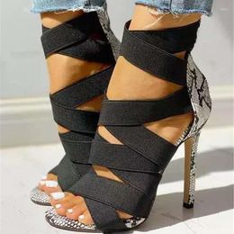 Sandals 2022 Women Sandalas Mujer Women's Ladies Pumps Fashion Bandage Patchwork Mixed Colours Snake High Heels Casual Shoe 43