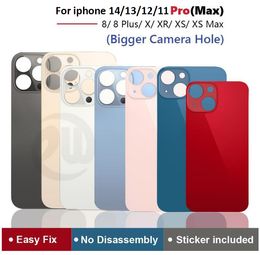 Mottes de verre arrière OEM Big Hole pour iPhone 8 8Plus x XR XS 11 12 13 14 Pro MAXE BATUITE DE COUVERTURE DE BATTERIE MAX avec autocollant