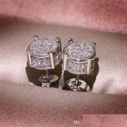 Stud Unisex Men Women Earrings Studs Yellow White Gold Plated Sparkling Cz Simated Diamond For Drop Delivery 2022 Jewellery Dhfrj