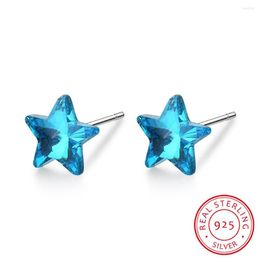 Stud Earrings Real 925 Sterling Silver Blue Crystal Star For Women Fashion Brincos De Prata