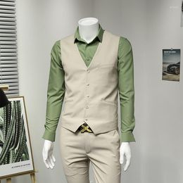 Men's Vests Men 2022 Summer Suits Thin Casual Fashion Beige Slim Style Wedding Groom Business Man Plus Size 56 Vest