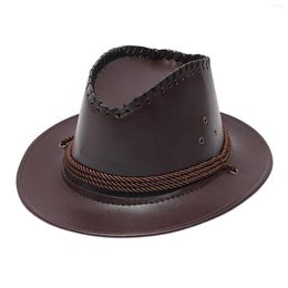 Berets Adult Fashion Sun Protection Solid Western Cowboy Hat Leather Straw For Women Beach Hats Men