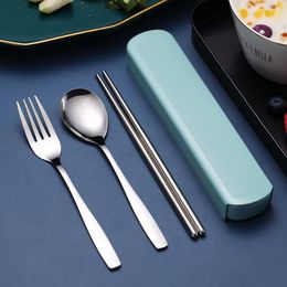 Portable Travel Utensils Set with Case 3pcs/sets Stainless Steel Reusable Silverware Kit Dishwasher Safe Fork Spoon Chopsticks