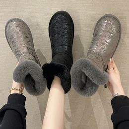 Hiver imperméable coton bottes mode belle femme fourrure court Tube Plus velours fond épais loisirs confortables